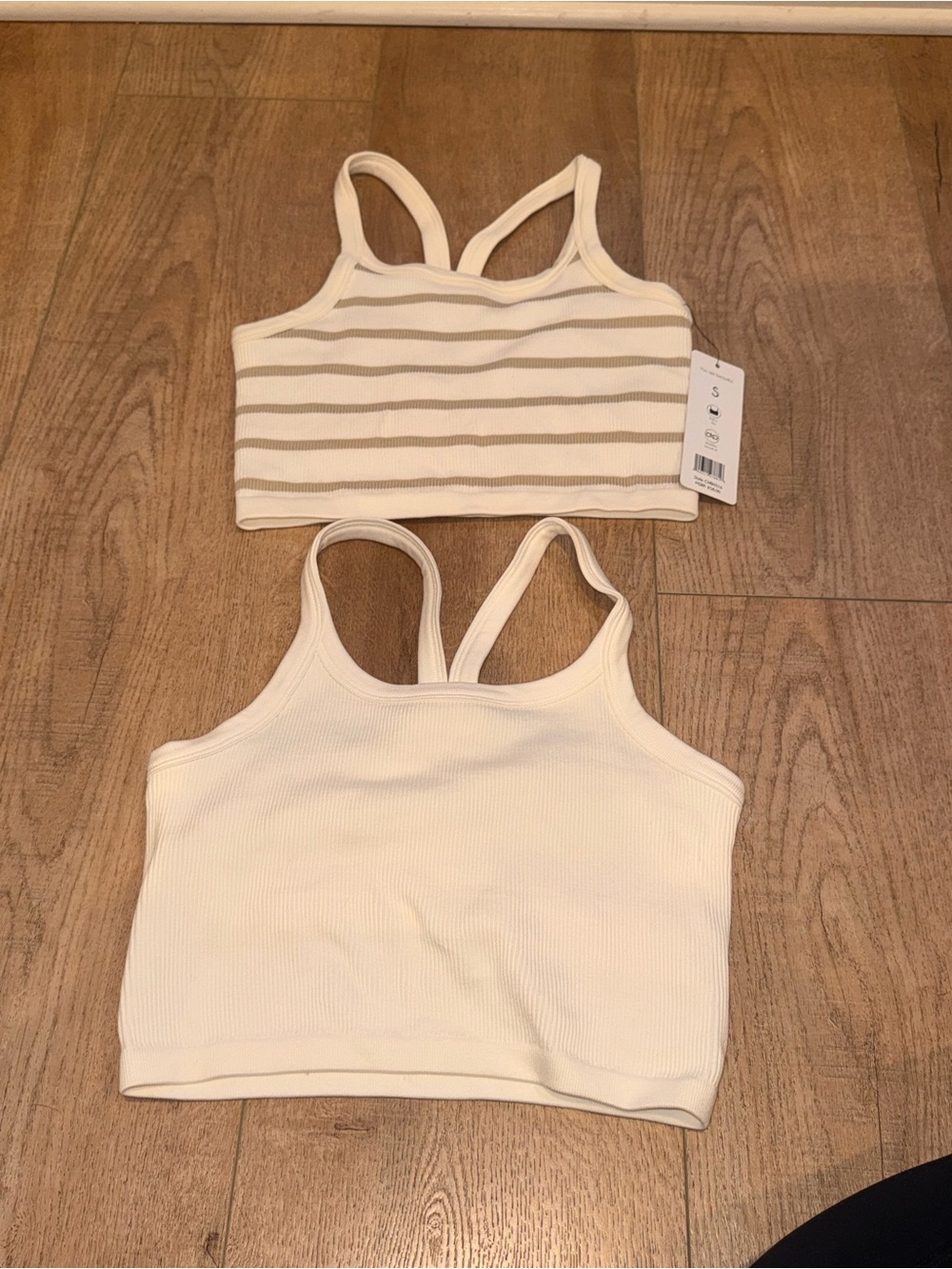 Harmony balance Ribbed Cropped Tank Top - Cream Stripe & Solid Cream (2-Pack)
